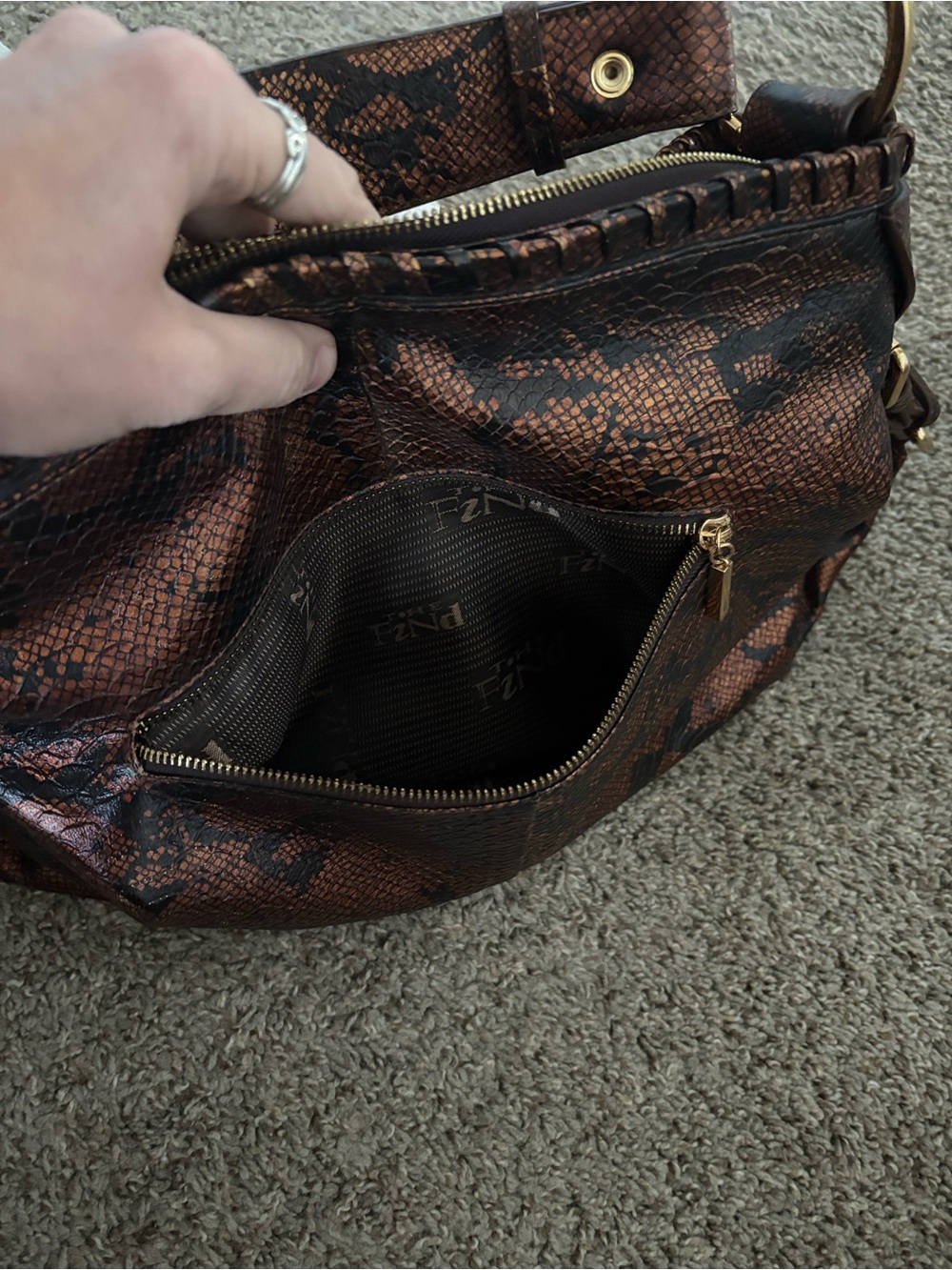 The Find - Gorgeous Copper Snake-Print Shoulder Bag with Gold Accent- like new - Picture 7 of 10